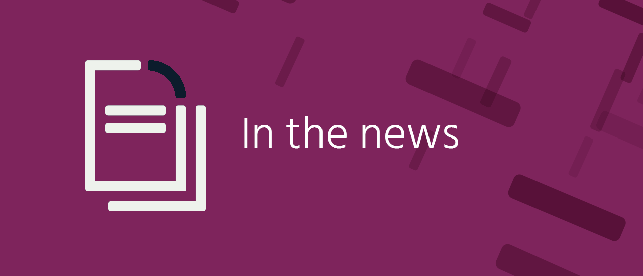 the text "in the news" on a purple background